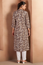 Brown Cotton Blend Floral Printed Kurta For Women