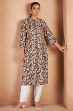 Brown Cotton Blend Floral Printed Kurta For Women