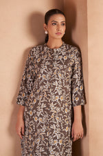 Brown Cotton Blend Floral Printed Kurta For Women