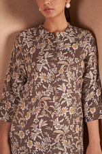 Brown Cotton Blend Floral Printed Kurta For Women