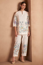White Pure Cotton Floral Printed Co-Ord Set For Women