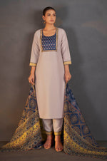 Cream Chinnon Floral Printed Kurta Set For Women