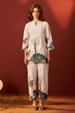 Off White Pure Cotton Printed Co-Ord Set For Women