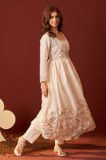 Off White Pure Cotton Embroidered Anarkali Kurta Set With Dupatta For Women