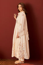 Off White Pure Cotton Embroidered Anarkali Kurta Set With Dupatta For Women