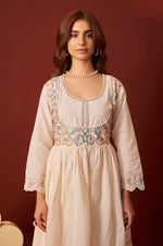 Off White Pure Cotton Embroidered Anarkali Kurta Set With Dupatta For Women