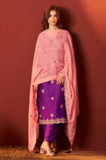 Purple Chinnon Embroidered Kurta Set With Dupatta For Women