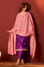 Purple Chinnon Embroidered Kurta Set With Dupatta For Women