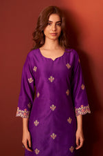 Purple Chinnon Embroidered Kurta Set With Dupatta For Women