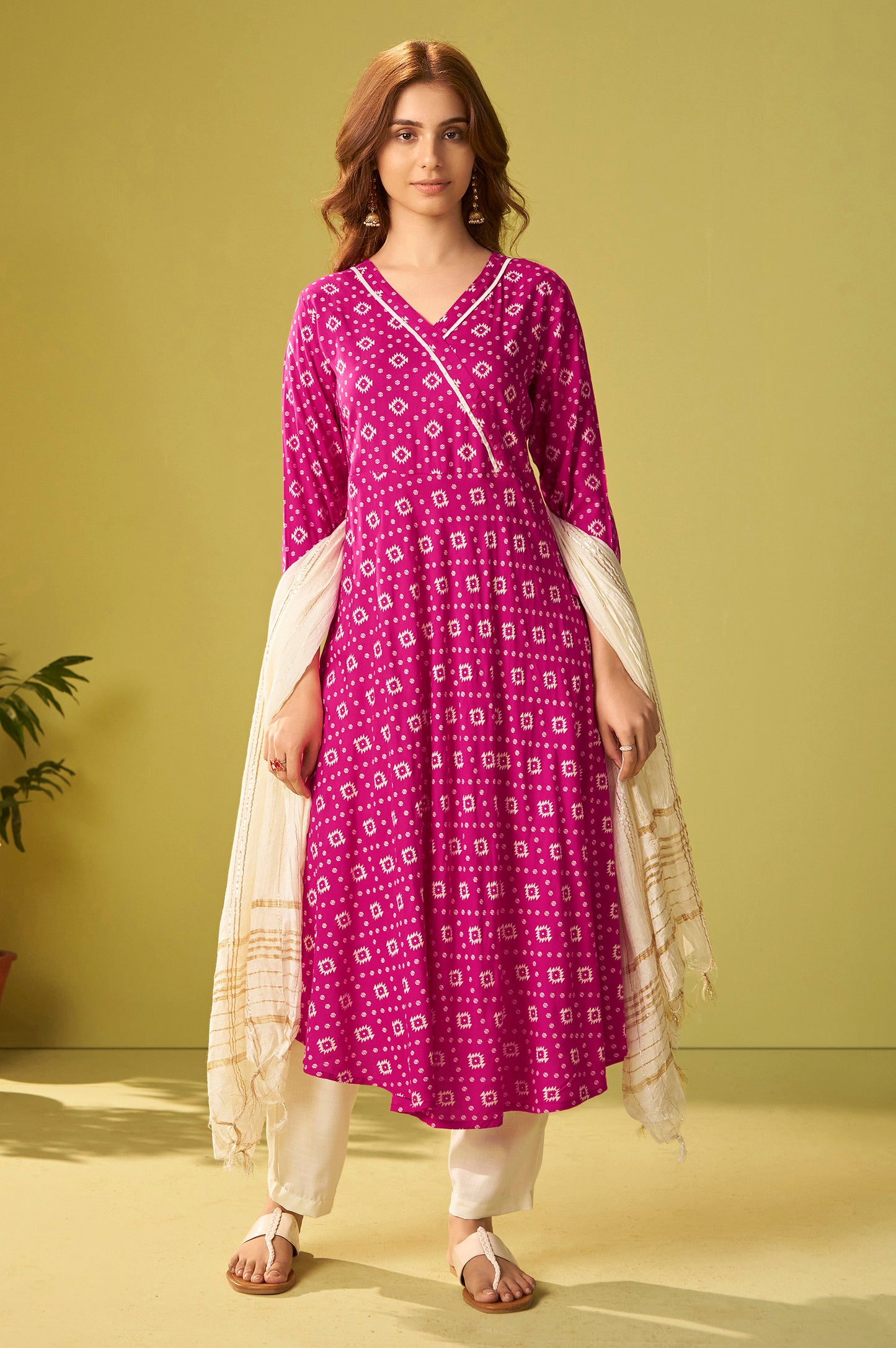 Pink Viscose Rayon Printed Anarkali Kurta Set With Dupatta For Women