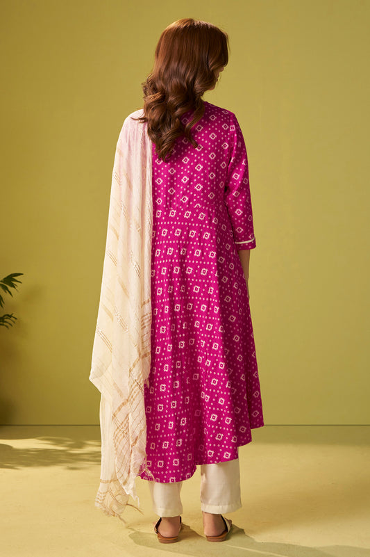 Pink Viscose Rayon Printed Anarkali Kurta Set With Dupatta For Women