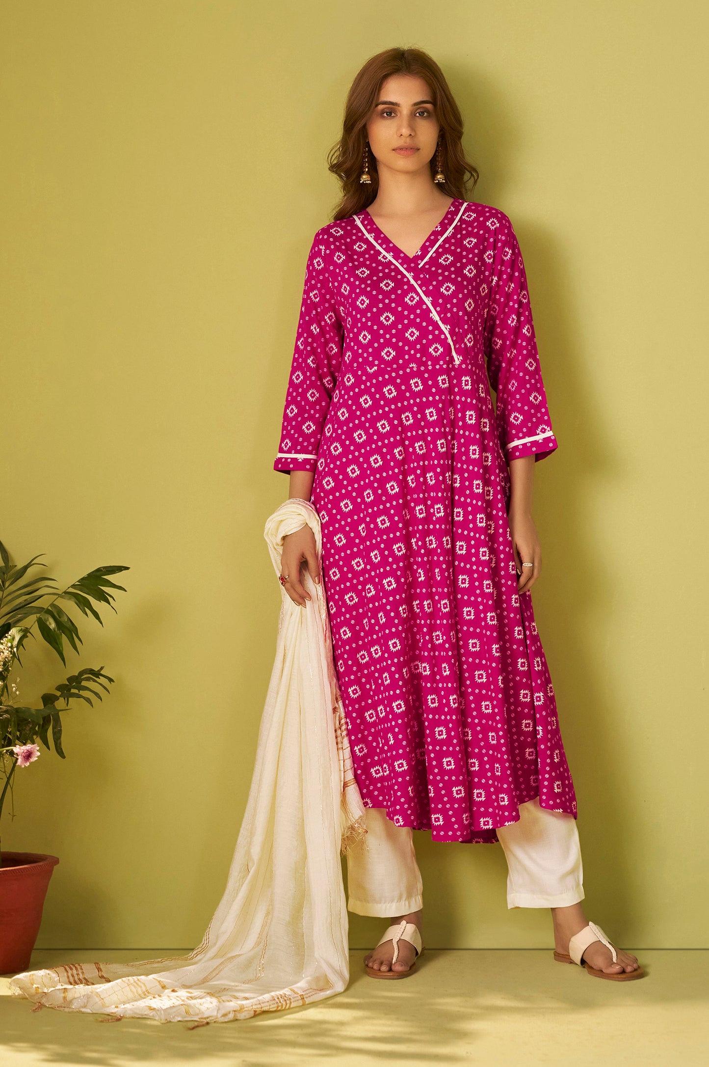 Pink Viscose Rayon Printed Anarkali Kurta Set With Dupatta For Women