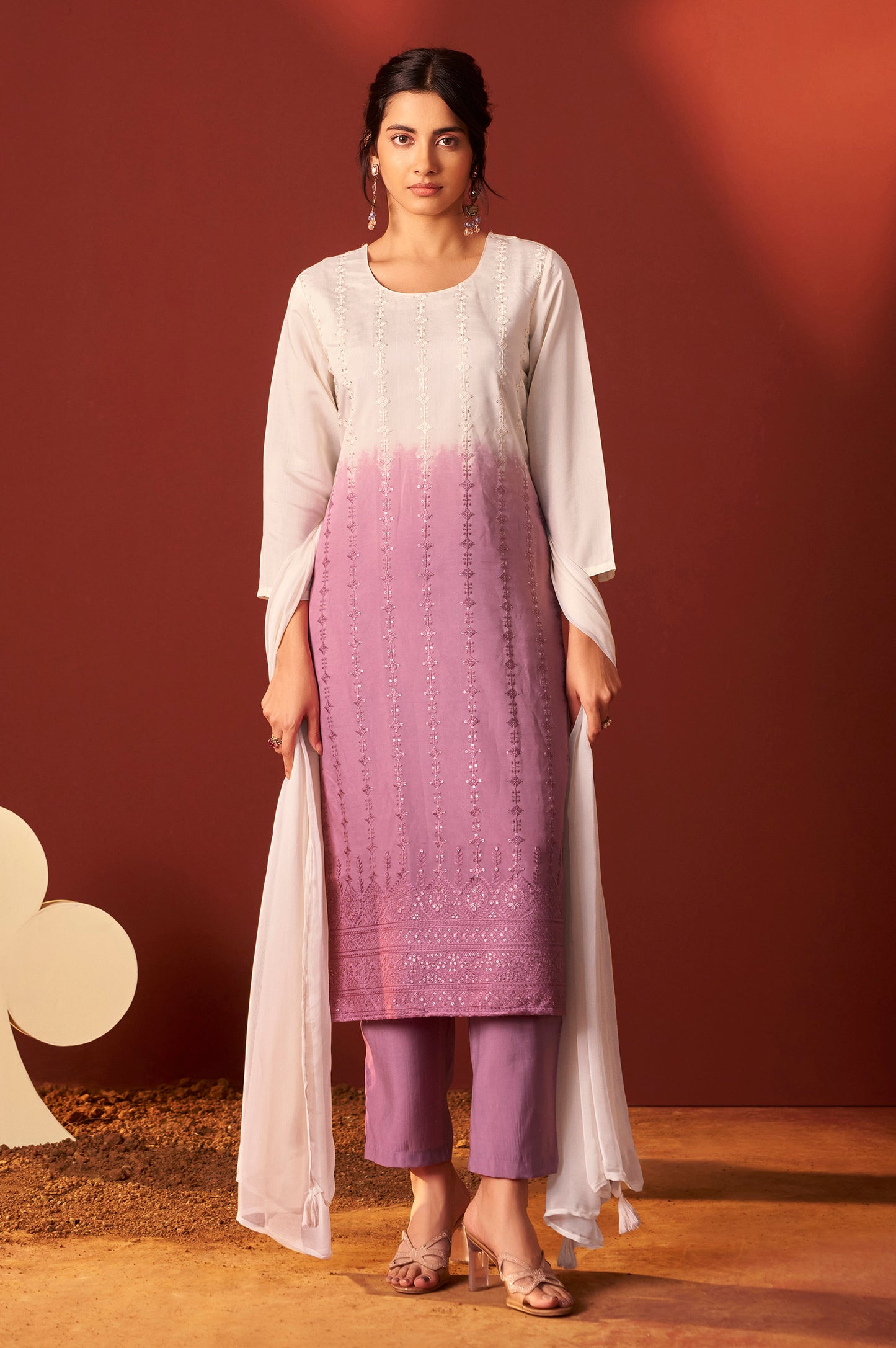 Purple Pure Chanderi Embroidered Kurta Set With Dupatta For Women