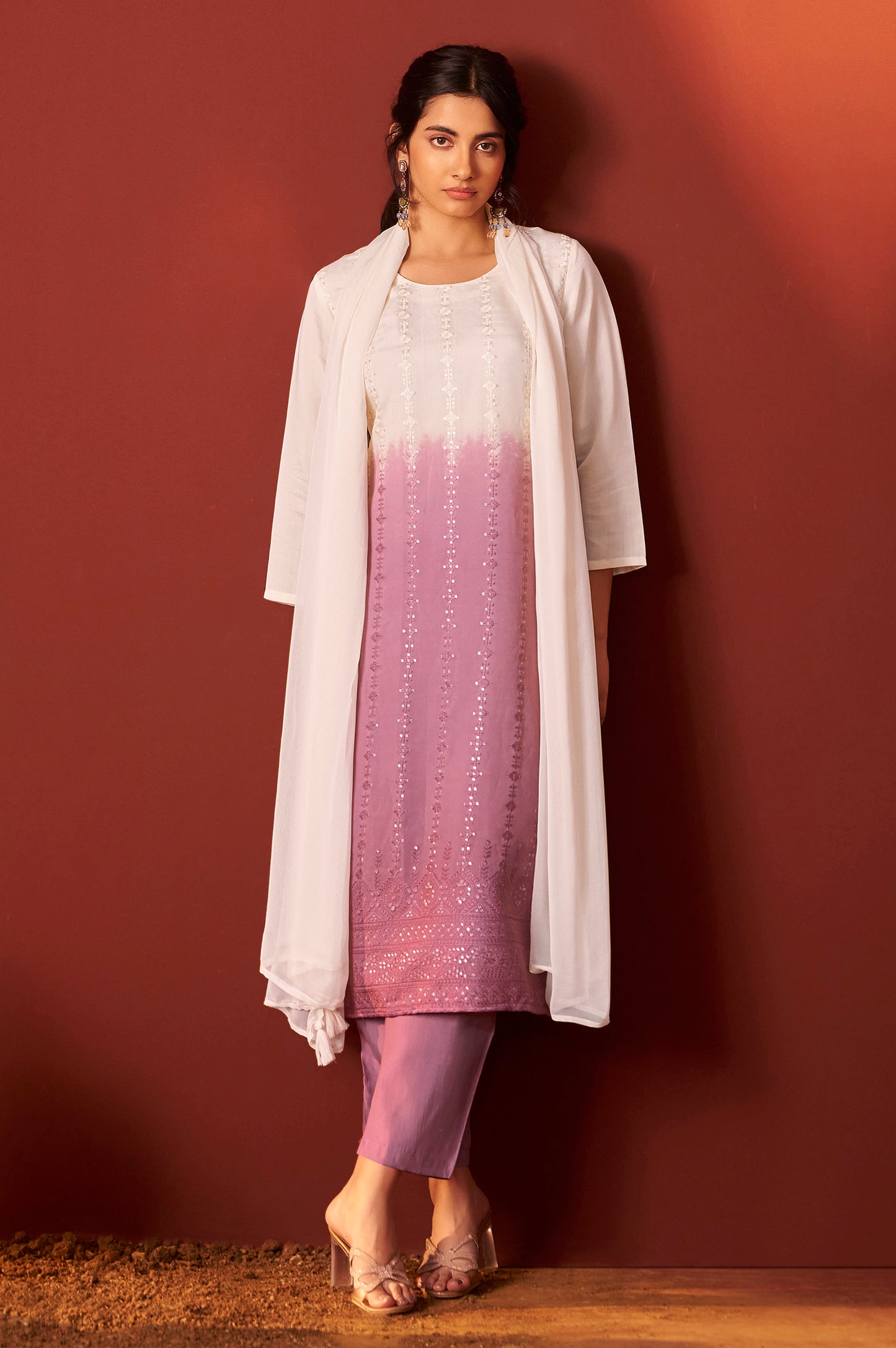 Purple Pure Chanderi Embroidered Kurta Set With Dupatta For Women