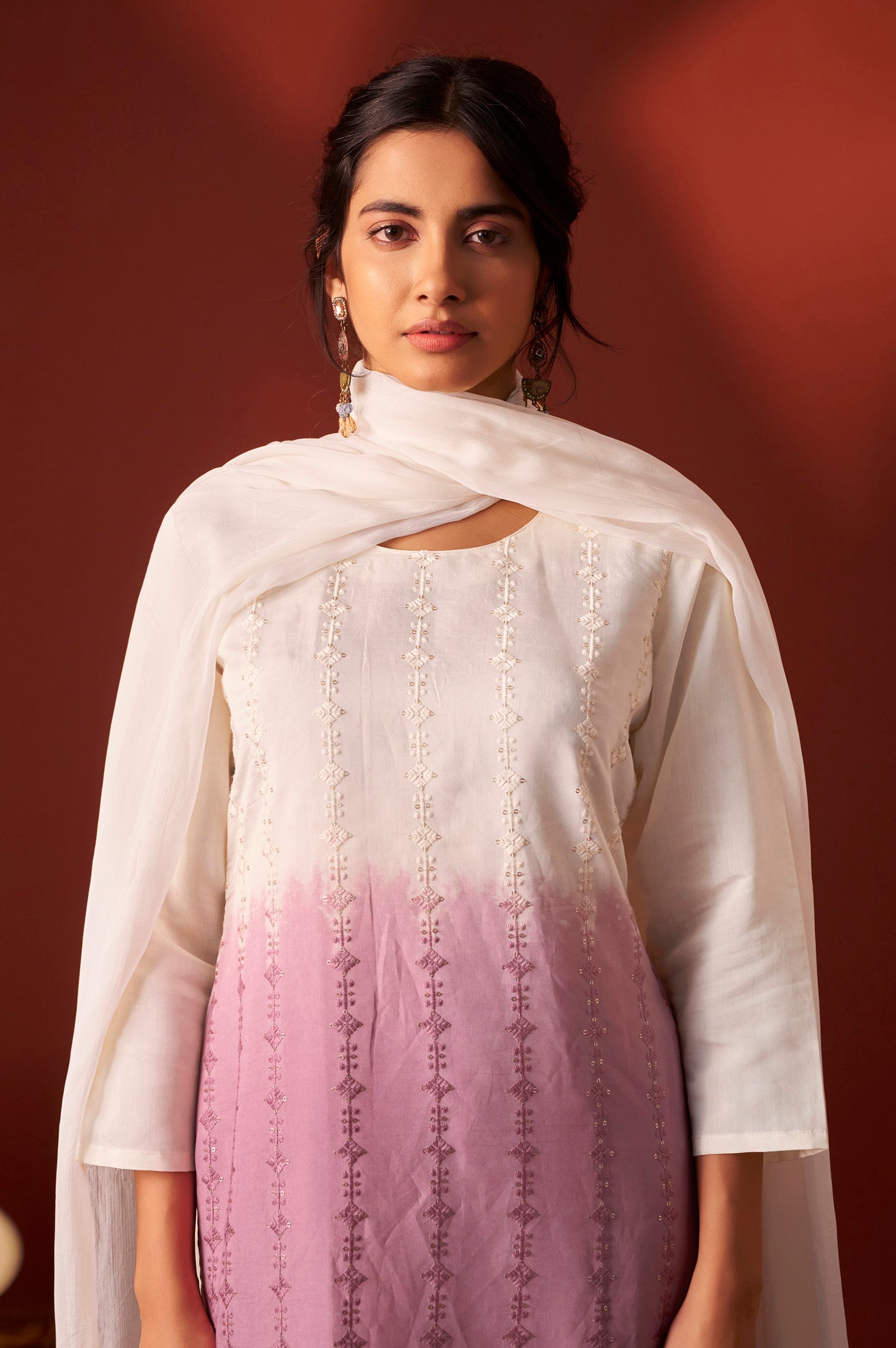 Purple Pure Chanderi Embroidered Kurta Set With Dupatta For Women