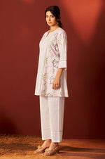 Off White Pure Cotton Embroidered Co-Ord Set For Women