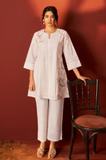 Off White Pure Cotton Embroidered Co-Ord Set For Women