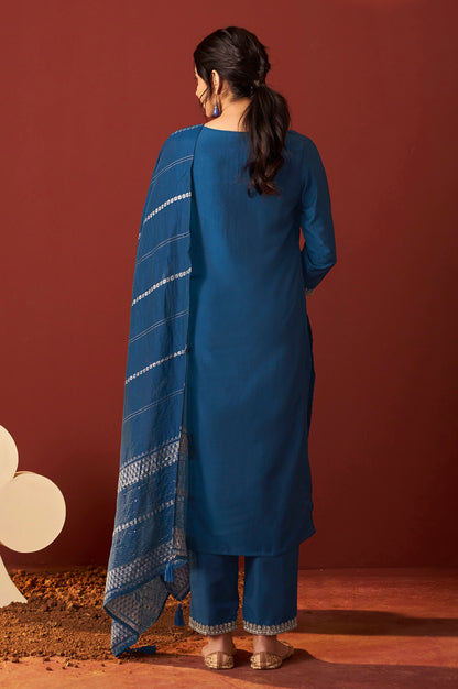 Rama Chinnon Embroidered Kurta Set With Dupatta For Women
