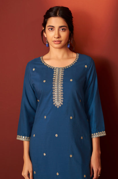 Rama Chinnon Embroidered Kurta Set With Dupatta For Women