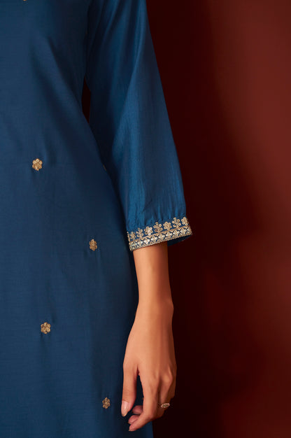 Rama Chinnon Embroidered Kurta Set With Dupatta For Women