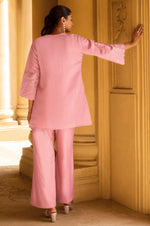Women's Light Pink Embroidered Roman Silk Co-Ord Set