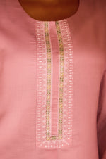 Women's Light Pink Embroidered Roman Silk Co-Ord Set