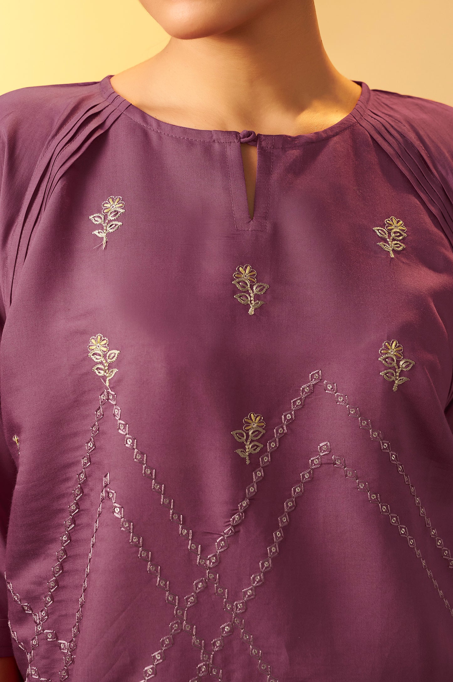 Women's Dusty Pink Embroidered Flared Roman Silk Co-ord Set