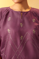Women's Dusty Pink Embroidered Flared Roman Silk Co-ord Set