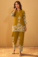Mustard Rayon Floral Printed Co-Ord Set For Women