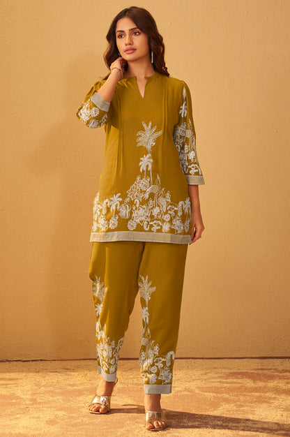 Mustard Rayon Floral Printed Co-Ord Set For Women