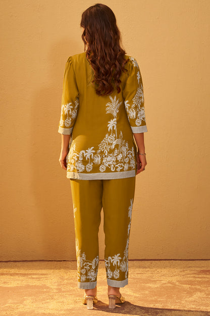 Mustard Rayon Floral Printed Co-Ord Set For Women