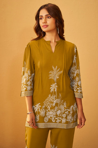 Mustard Rayon Floral Printed Co-Ord Set For Women