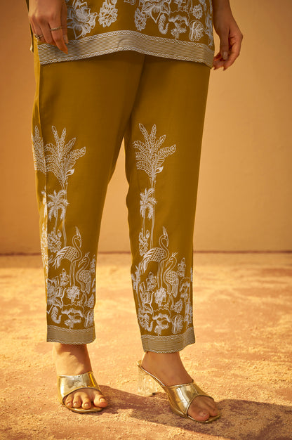Mustard Rayon Floral Printed Co-Ord Set For Women