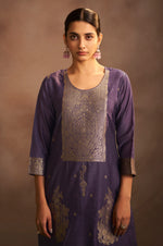 Women's Lilac Jacquard Art Silk Straight Kurta Set with Cotton Bottom & Silk Blend Dupatta