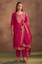 Women's Rani Jacquard Art Silk Straight Kurta Set with Cotton Bottom & Silk Blend Dupatta