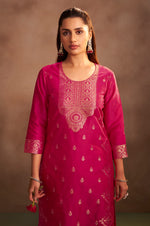 Women's Rani Jacquard Art Silk Straight Kurta Set with Cotton Bottom & Silk Blend Dupatta