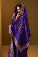 Women's Navy Blue Jacquard Art Silk Straight Kurta Set with Cotton Bottom & Silk Blend Dupatta