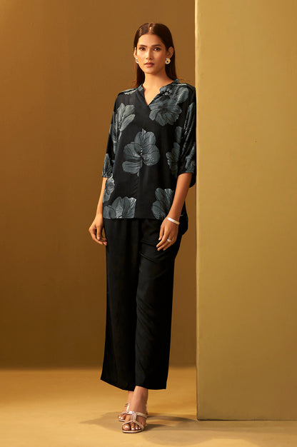 Black Viscose Reyon Printed Top and Pant Co-ord Set