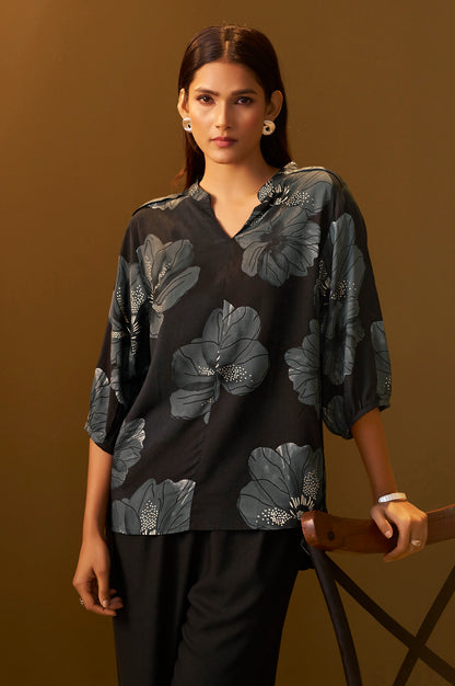 Black Viscose Reyon Printed Top and Pant Co-ord Set