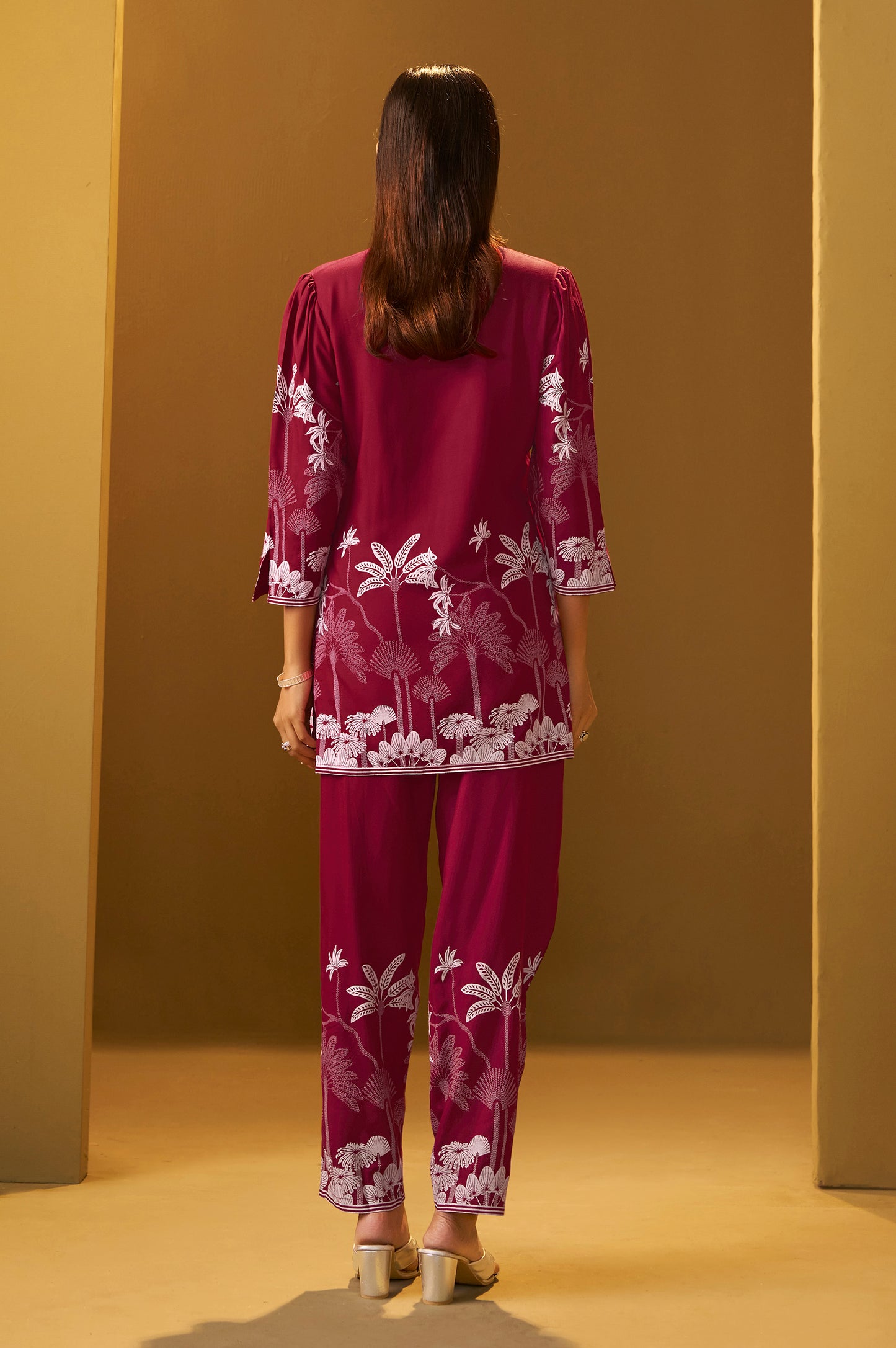 Red Rayon Floral Printed Co-Ord Set For Women