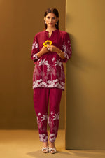 Red Rayon Floral Printed Co-Ord Set For Women