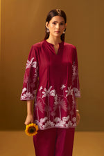 Red Rayon Floral Printed Co-Ord Set For Women