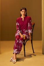 Red Rayon Floral Printed Co-Ord Set For Women
