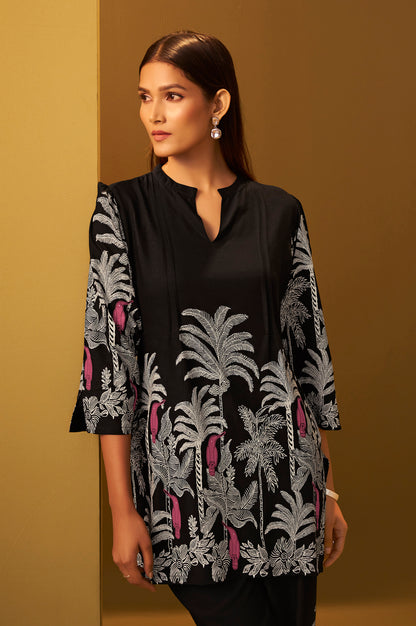 Black Rayon Floral Printed Co-Ord Set For Women
