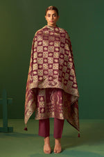 Wine Jacquard Art Silk Kurta Set with Cotton Bottom & Silk Jacquard Dupatta