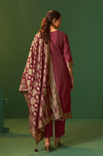 Wine Jacquard Art Silk Kurta Set with Cotton Bottom & Silk Jacquard Dupatta