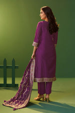 Purple Jacquard Art Silk Kurta Set with Cotton Bottom & Silk Jacquard Dupatta