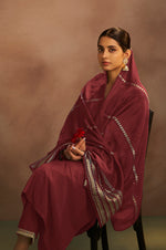 Rust Chinnon Embroidered Kurta Set with Jacquard Dupatta
