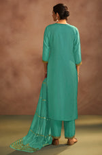 Pista Chinnon Embroidered Kurta Set with Jacquard Dupatta