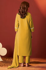 Mustard Pure Cotton Schiffly Kurta Set with Dupatta For Women
